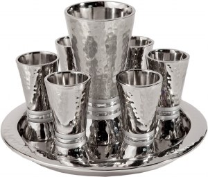Yair Emanuel Hammered Nickel Cone Shaped Kiddush Set - Silver Rings