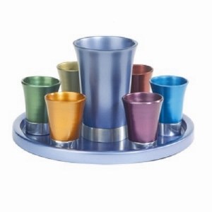Yair Emanuel Anodized Aluminum Kiddush Set with Tray - Multicolor