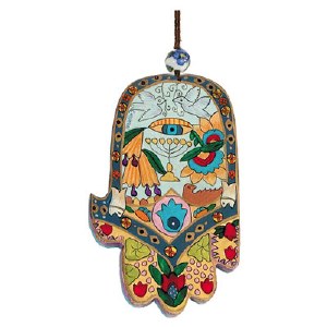 Yair Emanuel Large Wood Painted Hamsa - Eye