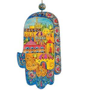 Yair Emanuel Small Wood Painted Hamsa - Oriental Jerusalem