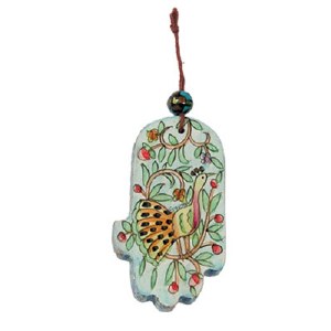 Yair Emanuel Small Wood Painted Hamsa - Peacock