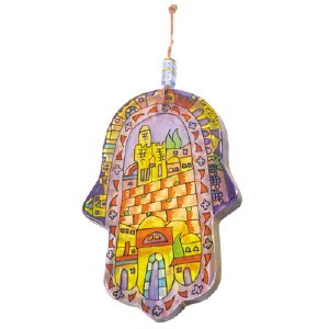 Yair Emanuel Large Glass Hamsa - The Western Wall