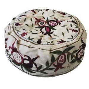 Yair Emanuel Hand Embroidered Bucharian Kippah - White Pomegranates