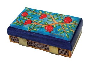 Yair Emanuel Matchbox Holder Light Blue Pomegranate Design