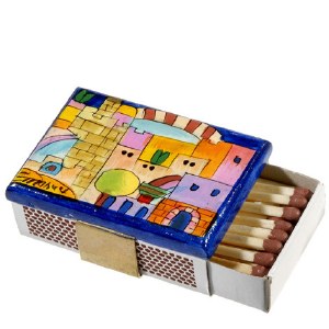 Yair Emanuel Matchbox Holder with Matchbox - Jerusalem Colorful / Tower of David