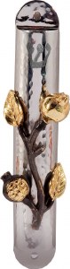 Yair Emanuel Hammered Mezuzah Case 10cm with Pomegranate Branch