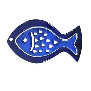 Yair Emanuel Aluminum Trivet Two Piece Set Fish Shape Blue