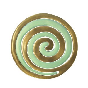 Yair Emanuel Aluminum Trivet Two Piece Swirl - Gold and Mint Green