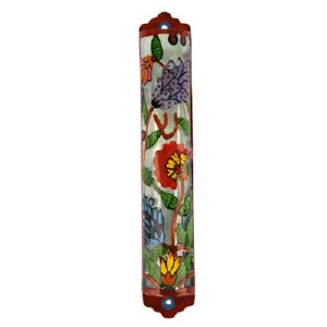 Yair Emanuel Laser Cut Mezuzah - Flowers 12cm
