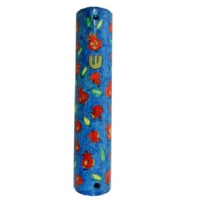 Yair Emanuel Wooden Round Mezuzah 12cm - Pomegranates