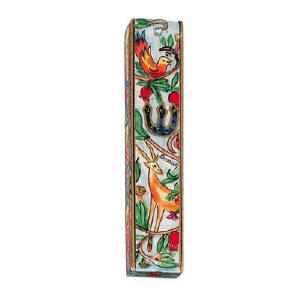 Yair Emanuel Rectangle Wooden Mezuzah Deer Design 12cm