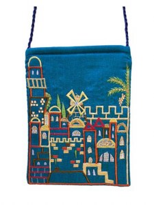 Yair Emanuel Embroidered Handbag - Turquoise Jerusalem