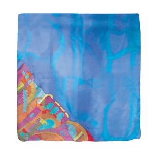 Yair Emanuel Painted Silk Scarf Square - Jerusalem Blue