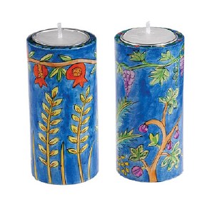 Yair Emanuel Large Round Candlesticks -  The Seven Species
