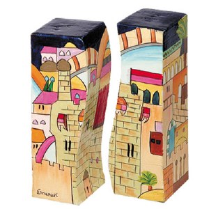 Yair Emanuel Wooden Handpainted Salt and Pepper Shaker - Jerusalem