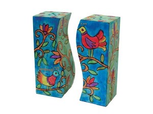 Yair Emanuel Wooden Handpainted Salt and Pepper Shaker - Birds