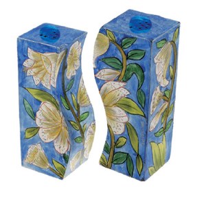 Yair Emanuel Wooden Handpainted Salt and Pepper Shaker - Lillies