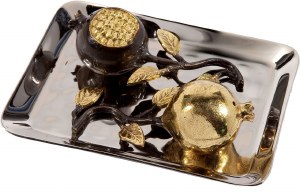 Yair Emanuel Salt and Pepper Shaker Set with Copper Pomegranate Branch