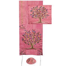 Yair Emanuel Machine Embroidered Tallit Tree of Life - Pink