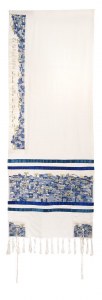 Yair Emanuel Tallit Embroidered Jerusalem in Blue