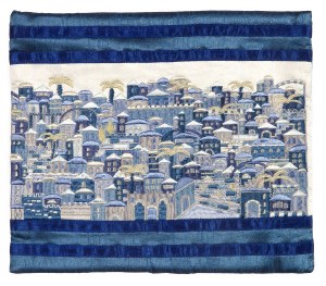 Yair Emanuel Tallis Bag Full Embroidered Jerusalem in Blue