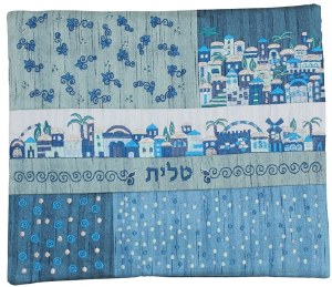 Yair Emanuel Embroidered Tallit Bag with Patches - Jerusalem Blue