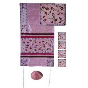 Yair Emanuel Embroidered Raw Silk Tallit Set - The Matriarchs Pink 17" x 75"