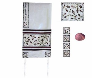 Yair Emanuel Embroidered Raw Silk Tallit Set - The Matriarchs White 34" x 75"