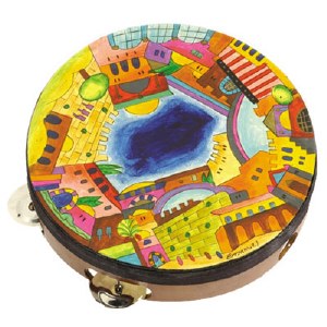 Yair Emanuel Handpainted Leather Tambourine - Jerusalem