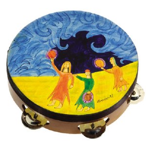 Yair Emanuel Tambourine Hand Painted Leather Miriam and Drums Design