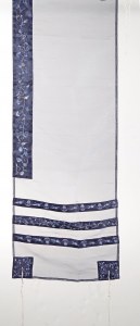 Yair Emanuel Organza Tallit Set with Embroidered Blue Stripes 20" x 75"