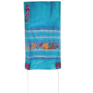 Yair Emanuel Handpainted Silk Tallit - The Twelve Tribes Turquoise 21" x 77"