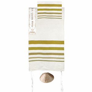 Yair Emanuel Hand Woven Raw Silk Tallit with Embroidered Atara - Gold 21" x 77"