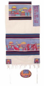 Yair Emanuel Cotton and Silk Tallit Set - Jerusalem in Color 21" x 77"