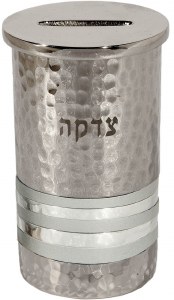 Yair Emanuel Hammered Nickel Tzedakah Box Round - Silver Rings