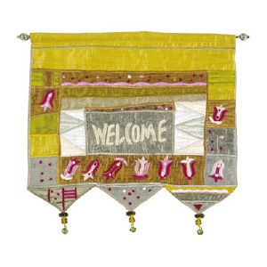 Yair Emanuel English Welcome Wall Hanging - Gold with Flowers