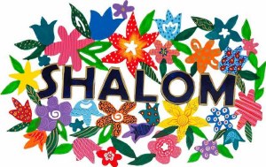 Yair Emanuel Metal Wall Hanging Shalom in English with Flowers