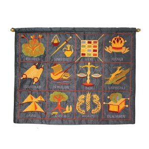 Yair Emanuel Twelve Tribes in English Wall Hanging - Blue