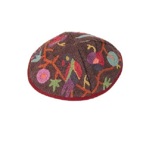 Yair Emanuel Hand Embroidered Kippah - Multicolor Birds