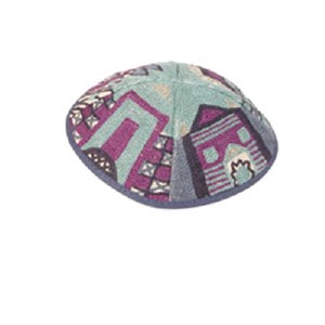 Yair Emanuel Hand Embroidered Kippah - Purple Jerusalem