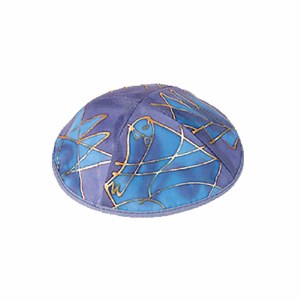 Yair Emanuel Silk Painted Kippah - Blue Tribes