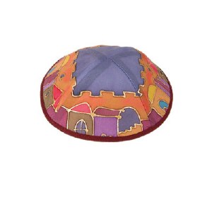 Yair Emanuel Silk Painted Kippah -  Jerusalem in Color