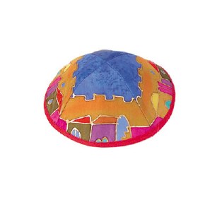 Yair Emanuel Silk Painted Kippah - Colorful Jersualem