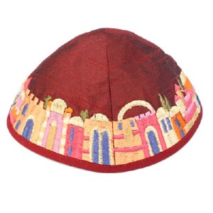 Yair Emanuel Red Embroidered Kippah - Jerusalem