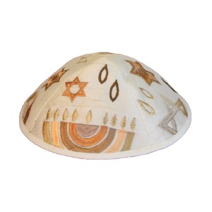 Yair Emanuel Embroidered Kippah - Gold Menorah