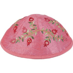 Yair Emanuel Embroidered Kippah with Pomegranates - Pink