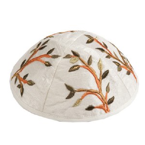 Yair Emanuel White Embroidered Kippah - Branches