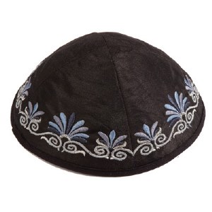 Yair Emanuel Black Embroidered Kippah - Flowers