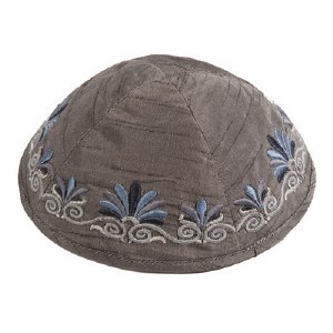 Yair Emanuel Embroidered Kippah with Flowers - Grey