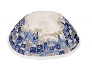 Yair Emanuel Embroidered Kippah - Jerusalem in Blue